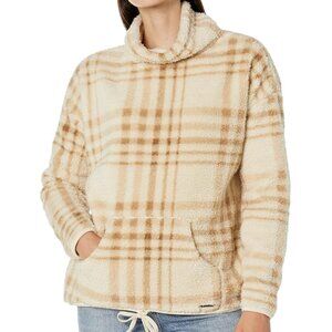 Carve Designs Women's Size XXS Cowl Neck Fleece Sherpa Birch Plaid Top NEW